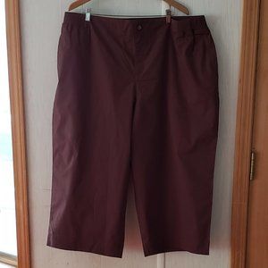 Denim & Co. Classic Waist Stretch Poplin Crop Pants with Ribbed Waist  3X  Brown